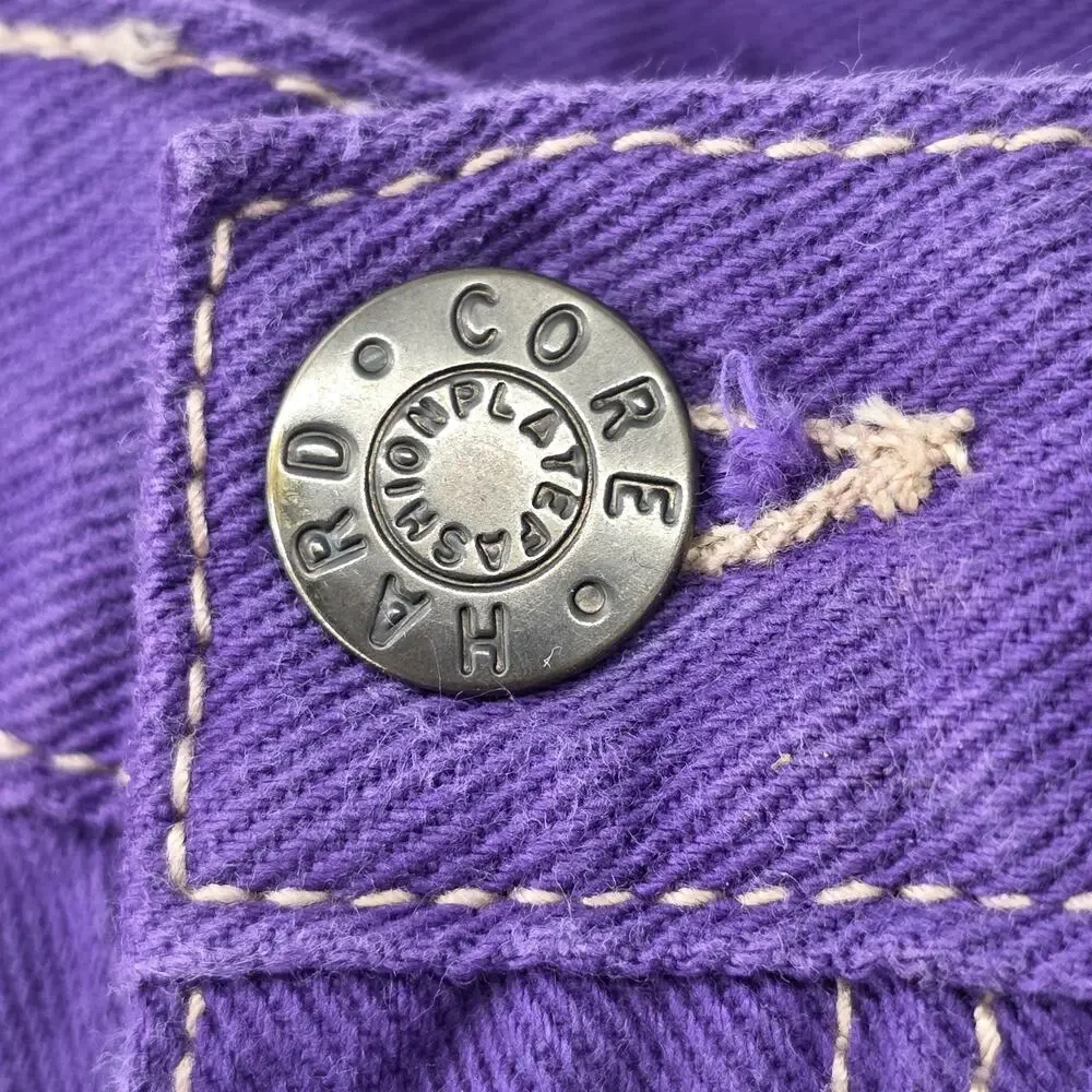 Vintage 90s Hard Core Purple Denim Jeans Cartoon Graphic Pockets 27x28 Y2K Retro